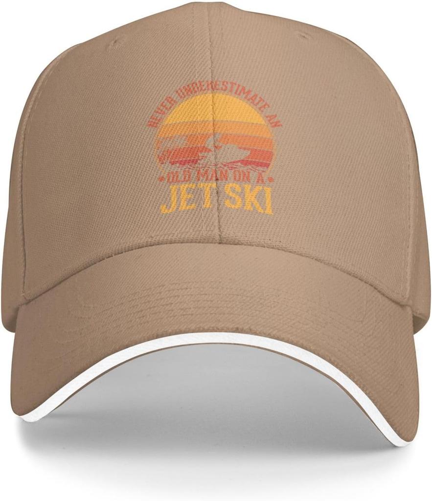 Old Man On A Jet Ski Sunset Graphic Baseball Cap Polyester Adjustable Cool Hat for Men Women