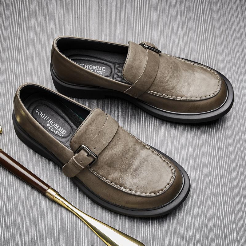Casual Leather Shoes Men'S Leather Breathable Low-Top Lazy One-Pedal Men'S Business Dress Soft-Soled Round Head Foot Loafers
