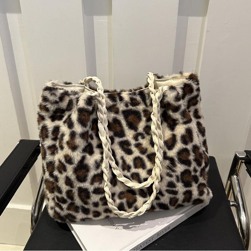 Retro Leopardendruck Tragetasche Große Kapazität Lässig Vielseitig Pendler Umhängetasche Herbst Winter Neuer Stil Beuteltasche