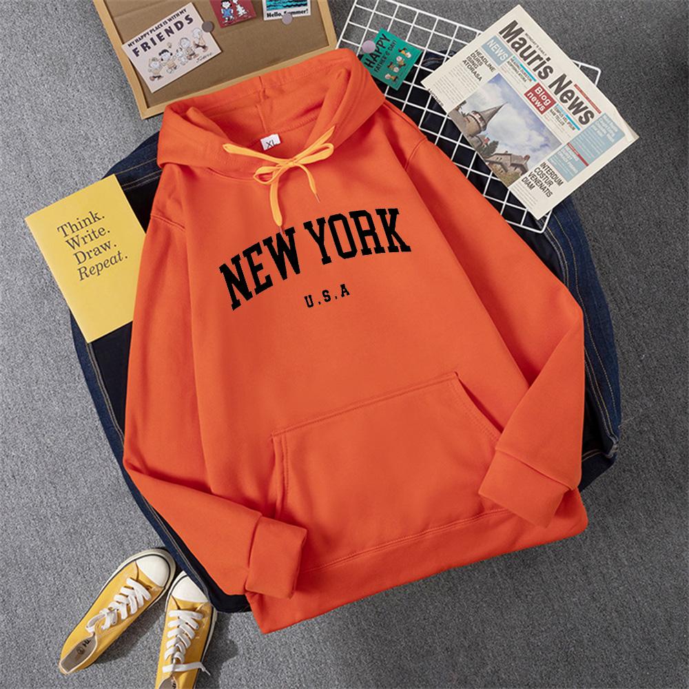Sudadera con capucha para hombre y mujer, diseño de ciudad de Nueva York, EE. UU., con letras estampadas, estilo Harajuku, informal, holgada, ropa deportiva