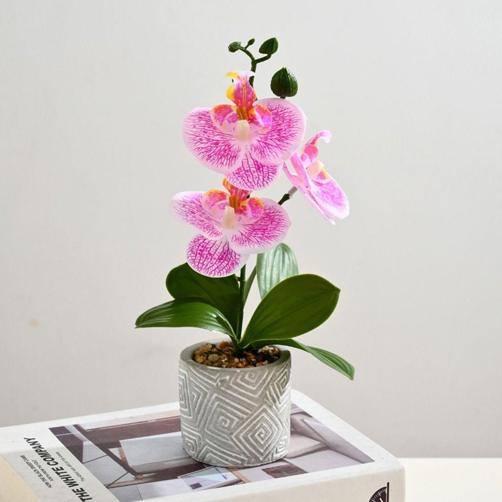 3 Heads Artificial Orchid Flower Advanced Fake Phalaenopsis Bonsai  Party Decor
