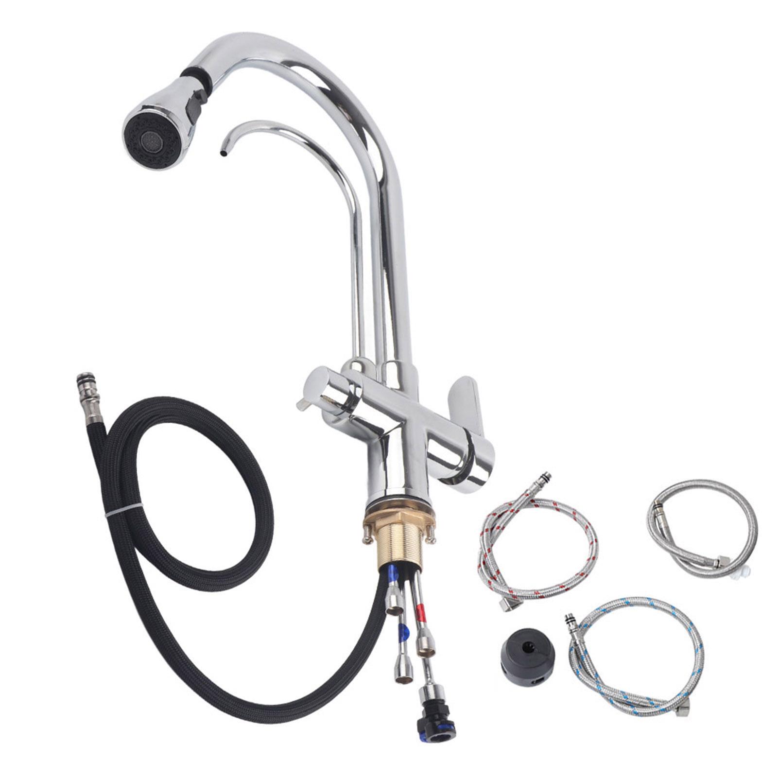 G1Celsius2 Modern 3 in 1 Filter Purifier Kitchen Faucet Double Handle PullOut Sink Hot Cold Water Tap(Electroplated )