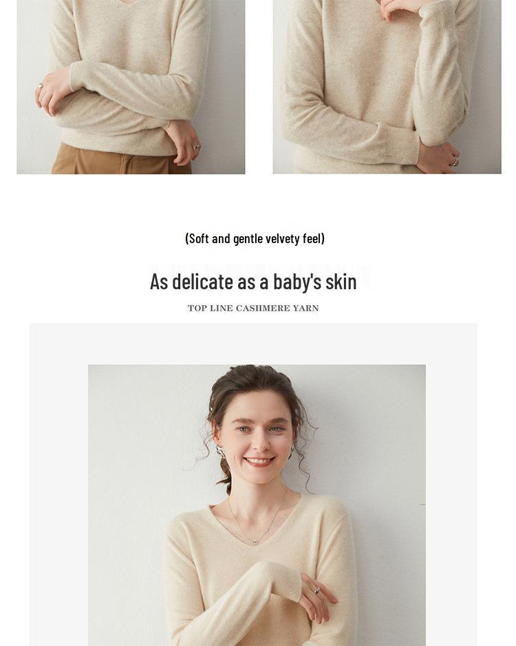 Women's V-Neck Loose Cashmere Sweater, Warm Knitted Pullover, Solid Color, Versatile & Trendy.