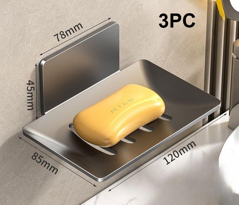 Household Bathroom No-Drill Wall Mounted Space Aluminum Soap Rack Drain Water To Prevent Rust Soap Storage Rack 1/2/3pcs