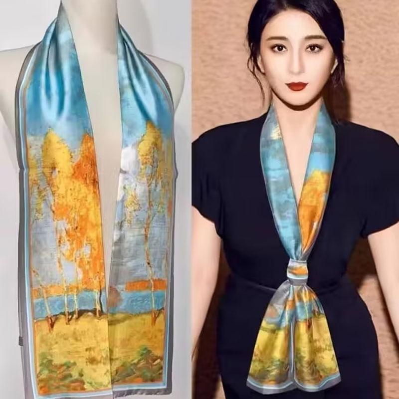 1 pcs 150x14cm Korean Style Silk Scarf Spring Autumn Small Narrow Long Hair Tie Square Scarf Suit Shirt