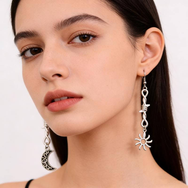 Goth Punk Style Moon Sword Long Earrings For Women Vintage Jewelry Gift Accessories