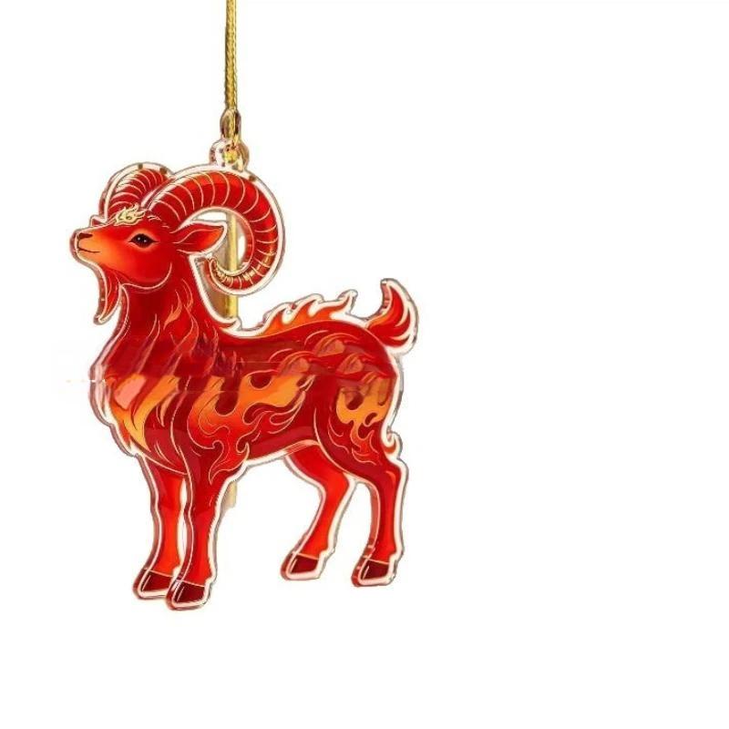 Acryl Chinesisches Tierkreiszeichen Ziege Hängendes Ornament Glücksbringendes Rotes Gold Design Für Frühlingsfest Jahr Heimdekoration