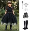 Adams Family Cosplay Girls' Dress Halloween Family Black Wednesday