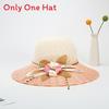 Straw Hat Women Summer Sunshade Wide Brim With Flower Pattern For Beach Vacation