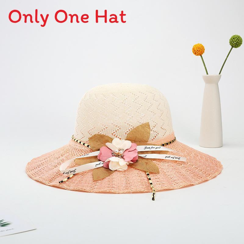 Straw Hat Women Summer Sunshade Wide Brim With Flower Pattern For Beach Vacation