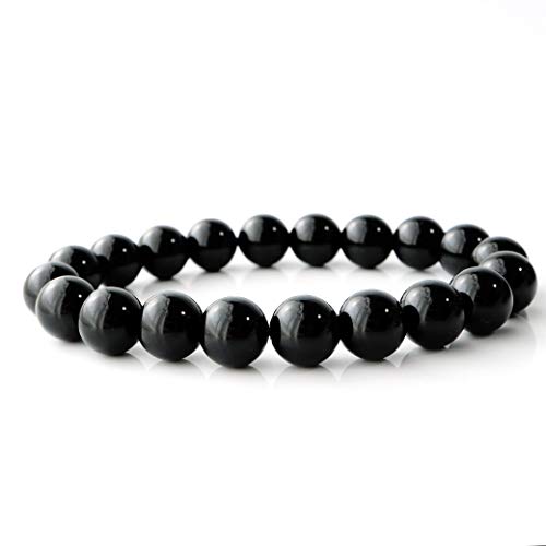 [GOLD STONE] Morion Black Quartz Bracelet, 10mm, Tibetan Morion Natural Quartz, Certified, Comes with a Special Box, Inner Diameter: Approximately 19c