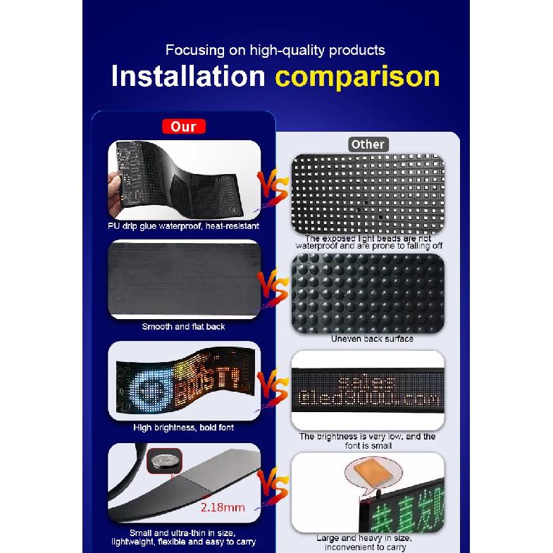 Scrolling Advertising LED Sign Display USB RGB Car App Control Bluetooth Custom Logo Display Text Pattern Animation Programmable