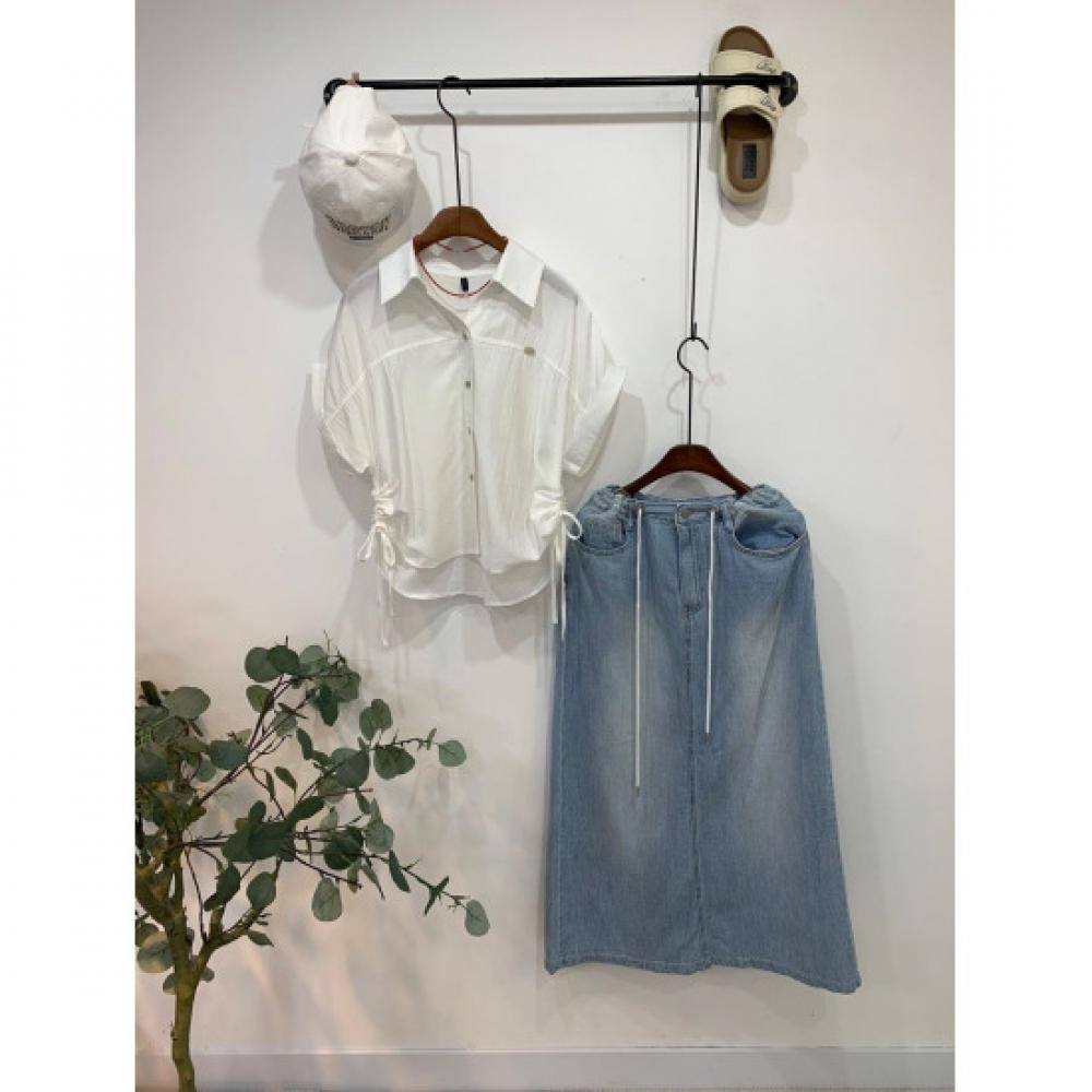 C S In The Room  Free  Hute StrIng baCk Slit Denim Long Skirt 2Color