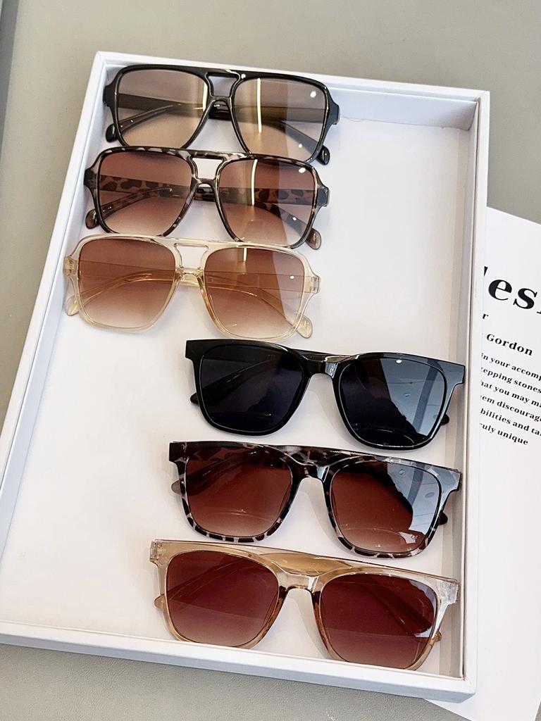 6Pc Fashion Mixed Frame Glasses, Classic Fashion Trendy Decorative Glasses with Gradient Lenses, Suitable for Holiday Gifts