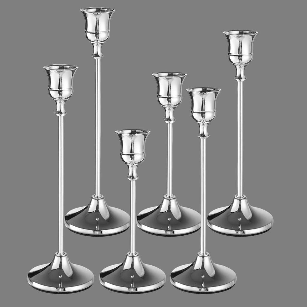 Set of 6 Elegant Bronze European Candle Holders for Romantic Tabletop Wedding and Dinner Decor