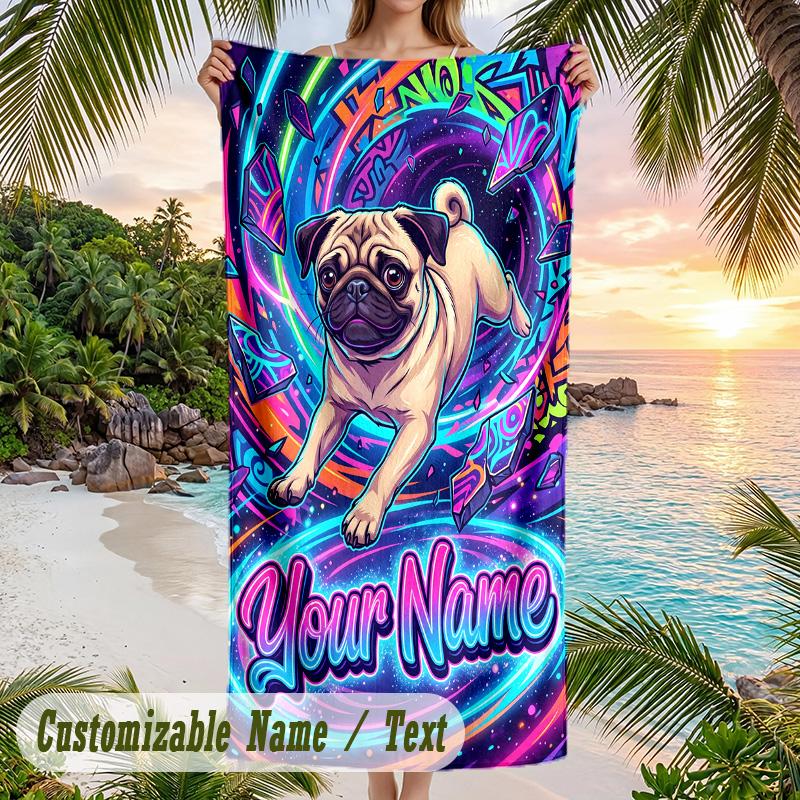 Neon Theme Beach Towel Personalized Custom Name & Text Soft Quick Dry Beach Towel for Swimming Travel
