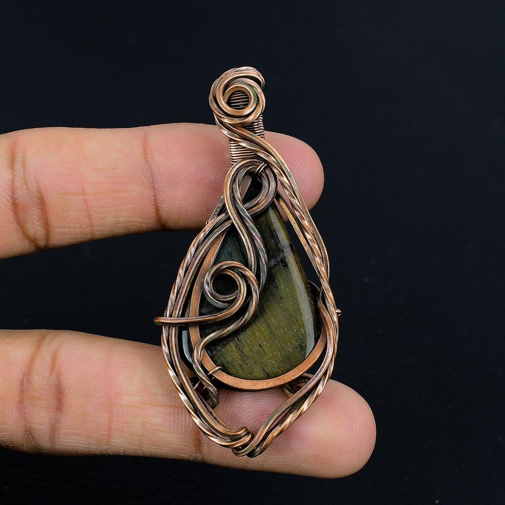Golden Pietriesite Pendant Gemstone Handmade Jewelry, 999 Copper Wire Wrapped Pendant, Gift For Wife Jewelry