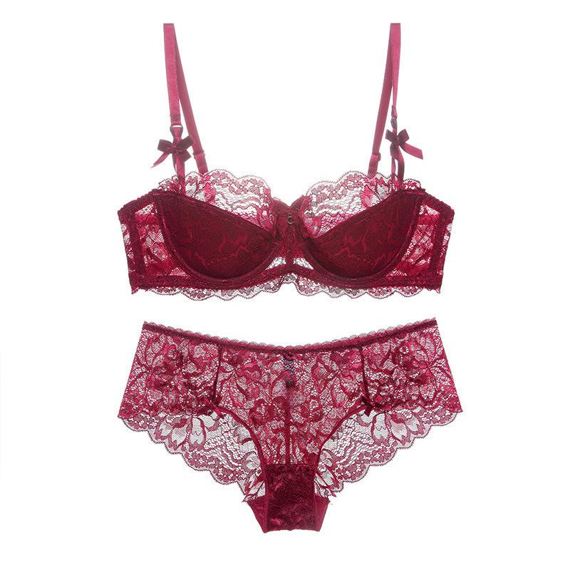 European & American Plus Size Sexy Lace Push-Up Lingerie Set – French Half-Cup Design for a Flattering Look