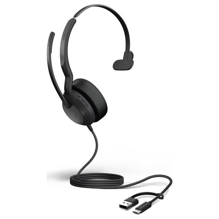 Jabra Evolve2 50 Micro-casque supra-auriculaire filaire, Bluetooth Mono noir Suppression du bruit du microphone, Noise