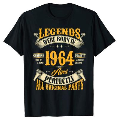 Juokingi 60-ojo gimtadienio marškinėliai Legendos gimė 1964 m. Vasaros Grafinis Medvilninis Vintažinis 60 Metų Amžiaus Trumpomis Rankovėmis T-shirt Vyrams