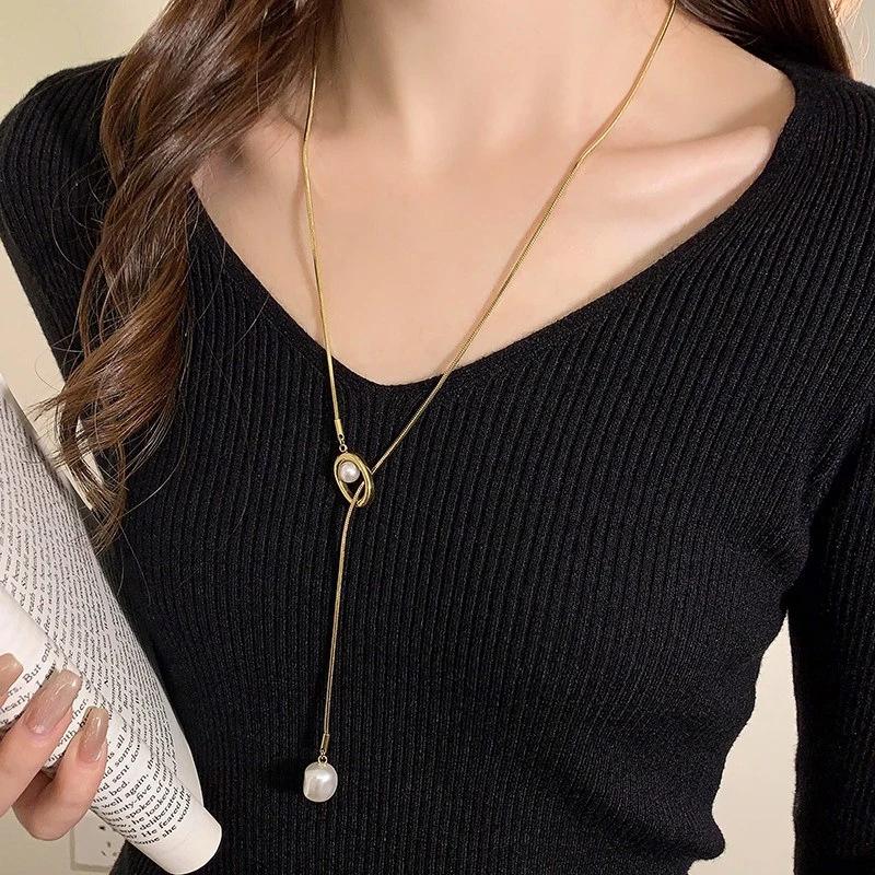 Simple Design Sweater Necklace Women's High-end Long Necklace Niche Temperament Double-layer Sweater Chain Jewelry