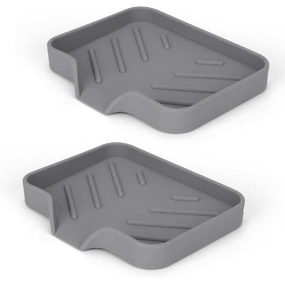 Silicone Soap Dish for Shower with Self Draining, 2 Pack Soap Holder for Bathroom, Silicone Sponge Holder for Kitchen Sink, Soap Tray for Dispenser,