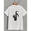 European Sizes Men's Cotton Short Sleeve Crew Neck T-Shirt, Minimalist Black & White Saxophone Musical Note Graphic Print