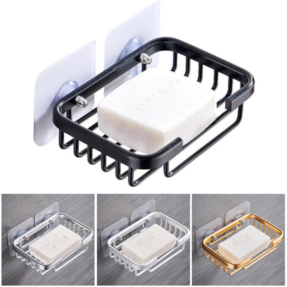 High Quality New Soap Dishes Bath Shower Strong Suction Tray Wall-mounted Aluminum Bathroom Dispensers Drain Hotel Metal