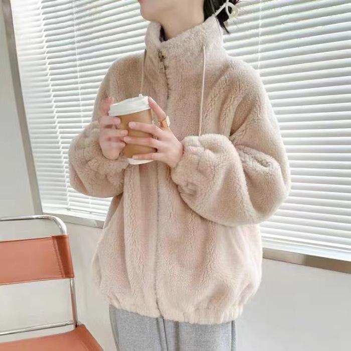 2024 Autumn/Winter Korean Style Women's Plus Size Velvet Fleece Jacket - Double-Sided Plush, Loose Fit, Casual Fashion Outerwear