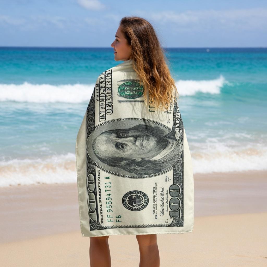 Luxury Money Print Beach Towel Flat Print 100 Dollar Bill Bath Towel For Adults Summer Outdoor Pool Party Workout Gym Mat
