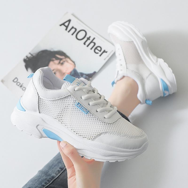 Nettsko Dames Hule Enkeltnett Sportssko Pustende Lavsko Sommer Ensfarget Løpesko Nett Pappa-sko