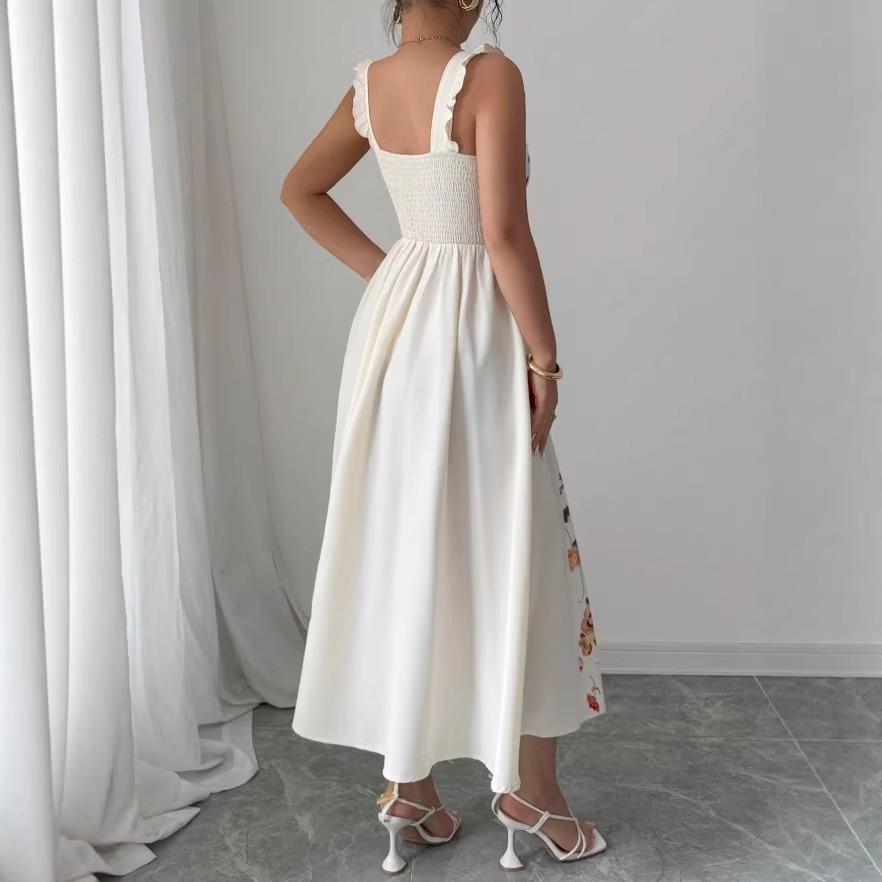 Summer New Style High-waisted Floral Embroidered Sleeveless Long Dress