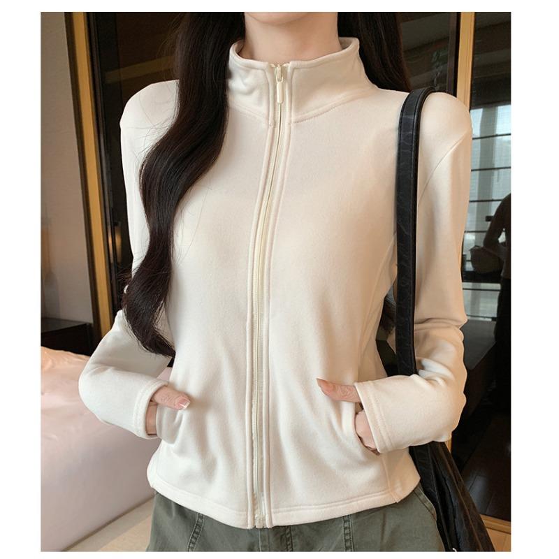 Women S Stand Collar Zip Up Thick Slim Fit Long Sleeve Jacket With Pockets