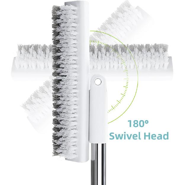 MOPALL Floor Scrub Brush With Long Handle 55", Dual-Sided Stiff Bristle Grout Brush With 180° Rotatable V-Shape Head, Heavy Duty Shower Cleaning