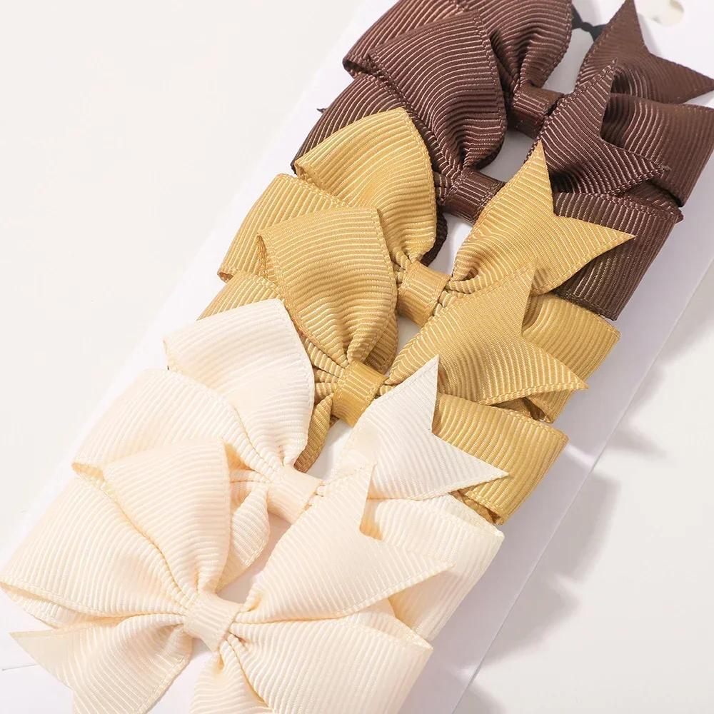 RAINBOW BOWS 6Pcs/lot 2inch Solid Ribbon Bowknot Hair Clips for Girls Cheer Bows Hairpin Barrettes Childrens Hair Accessories