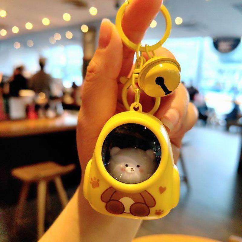 Glowing Starry Sky Animal Action Figurine Astronaut Backpack Keychain With Light Bell Cute Animation Charm Bag Pendant Holiday Present