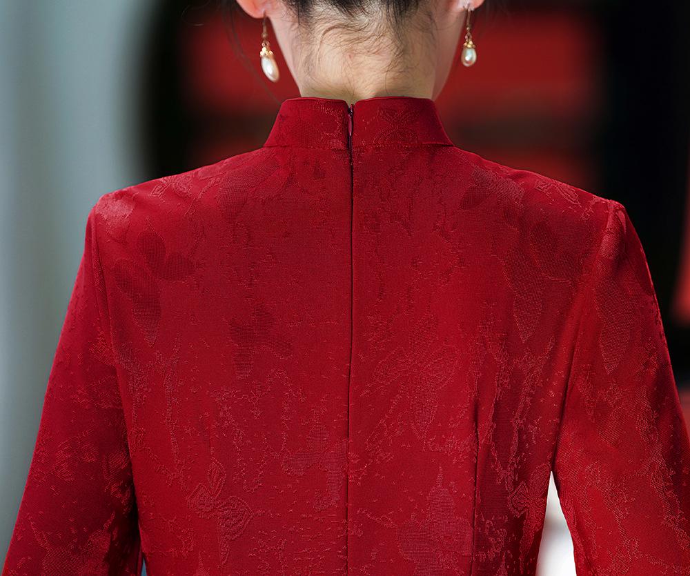 2025 Red Jacquard Lace Qipao: Chinese Style Bridal & Evening Dress for Mother of the Bride