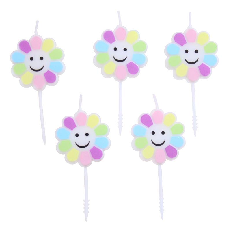 New Ins Colorful Sunflower Smiley Birthday Candle Creative Children's Party Decoration DIY Cartoon Candle
