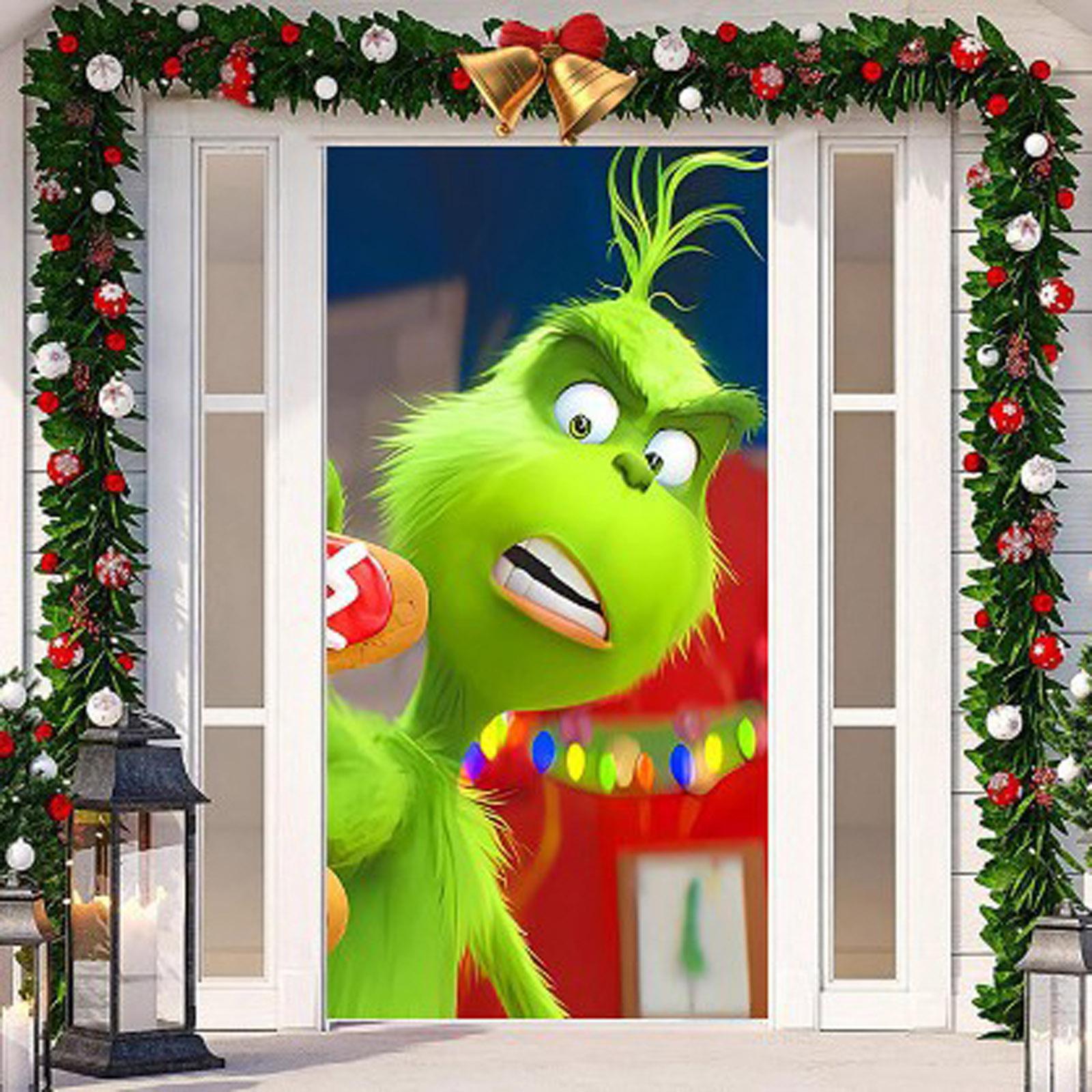

Рождественский чехол на дверь, декоративное подвесное полотно, зеленый чехол на дверь, рождественская дверная занавеска, новогодний гобелен, чехол на дверь, фон One Size