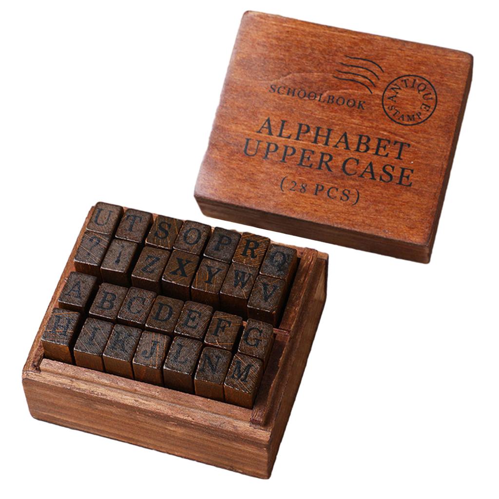 28Pcs Vintage Decorative Rubber Stamp Letter Number Pattern Wood Rubber Stamp for Scrapbooking Diary Journal DIY Craft