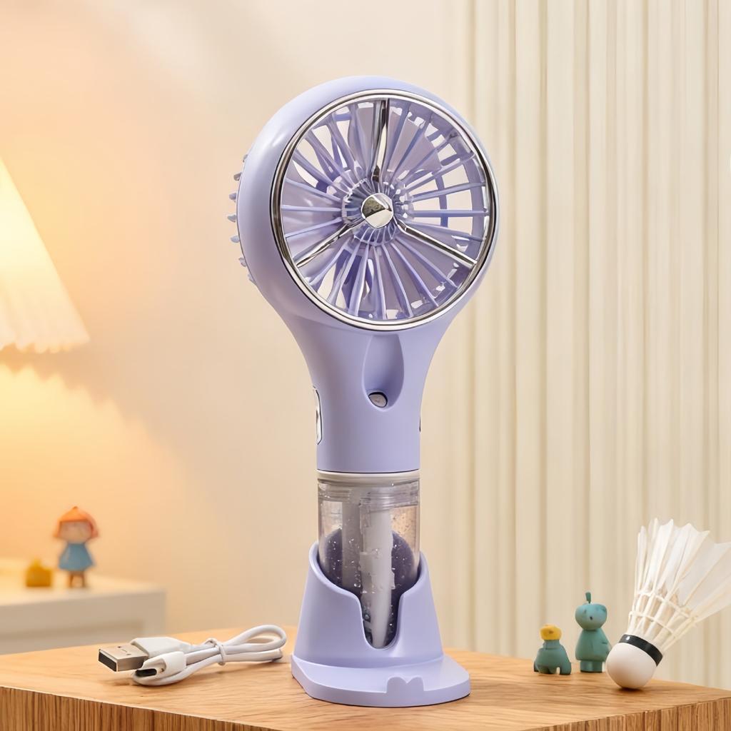 Creative New Model Handheld with Base Spray Electric Fan for Outdoor Travel, Sun Protection, Hydration, and Infinitely Adjustable Speed.