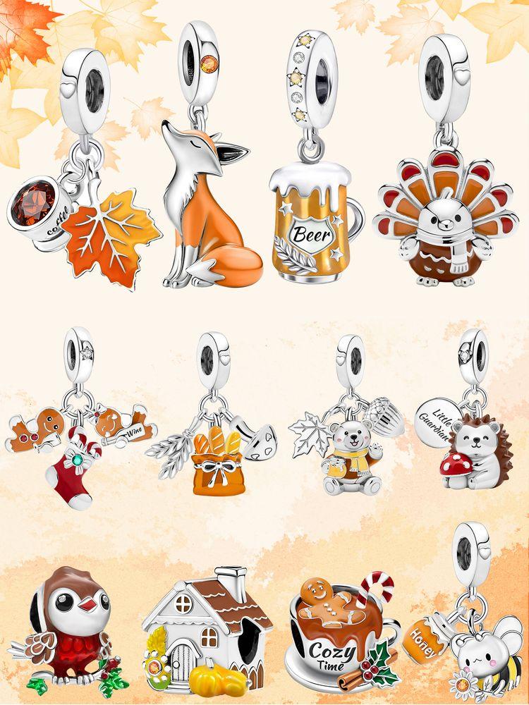 Copper Warm Maple Leaf Squirrel Golden Autumn Series Bead Fit Diy Bracelet Making Gift Of High Quality Jewelry