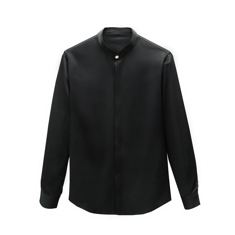 Spring New Solid Color Shirts Men Korean Fashion Stand Collar Long Sleeve Men's Social Dress Shirt