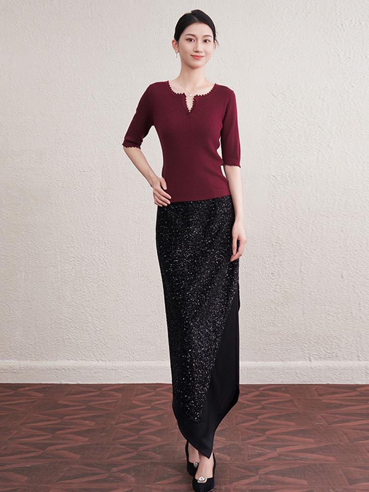 New Autumn Slim Fit V-Neck Five-Sleeve Hand-Crocheted Wool Sweater