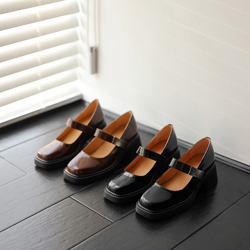 Krazing Pot Cow Skin Summer Size 40 Chunky Heels Women Square Toe European Design Shallow Platform Pumps