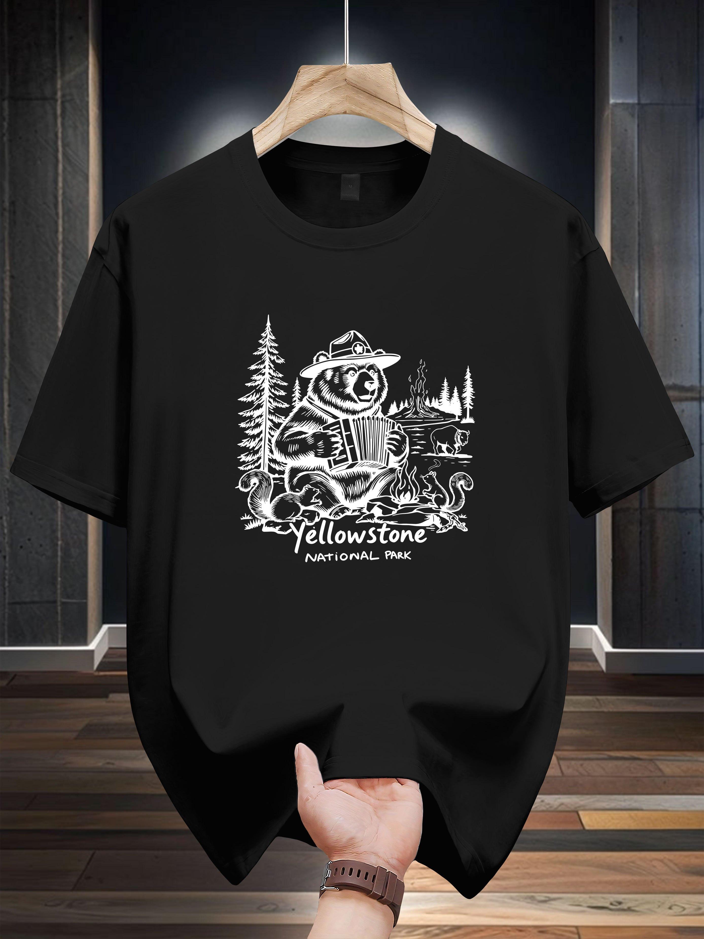 

Yellowstone National Park Graphic T-shirt - 100% Cotton Casual Crew Neck Tee with Bison Illustration XXXXL