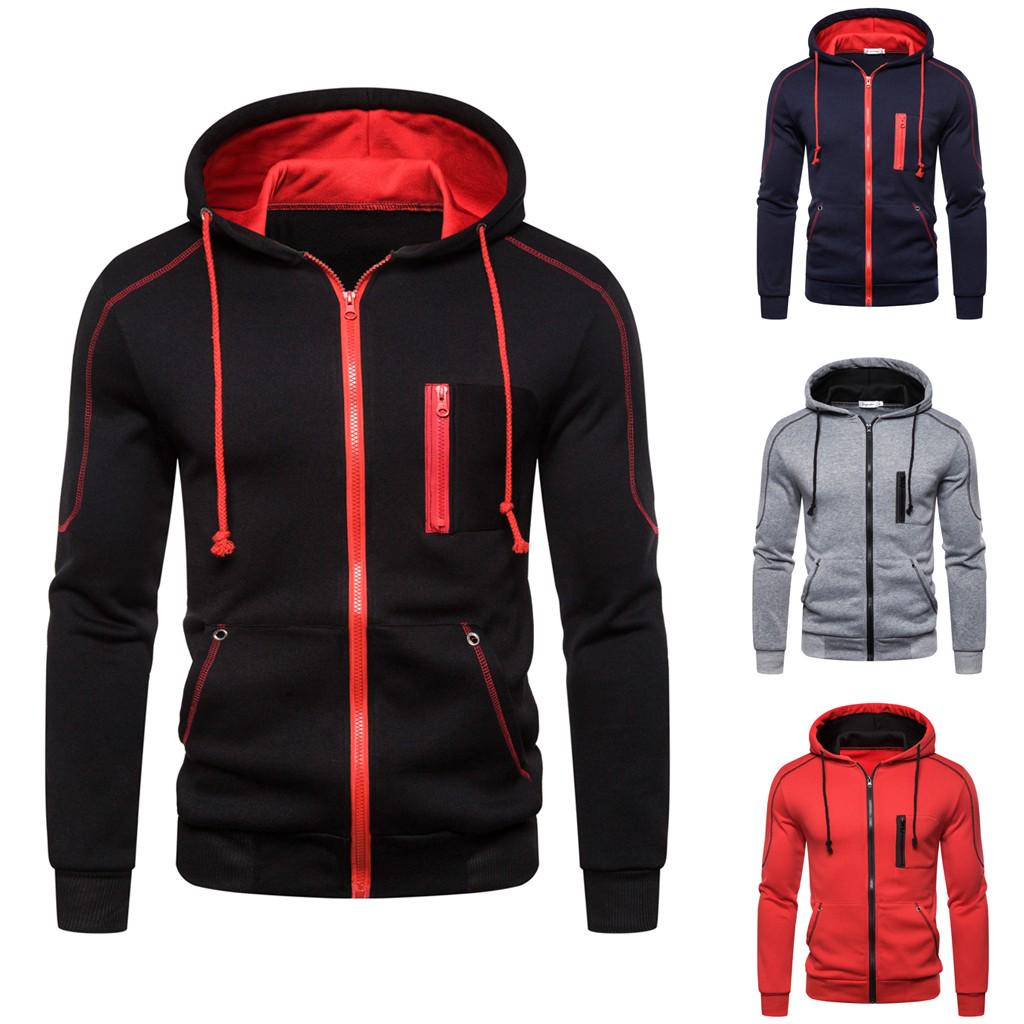 Men Autum Winter Long Sleeve Hooded Sweatshirt Zipper Outwear Tops Blouse