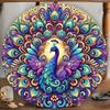 Colorful Peacock Round Wood Sign for Wall Decor, High-Definition Printed Open Tail Design, Elegant Home Art