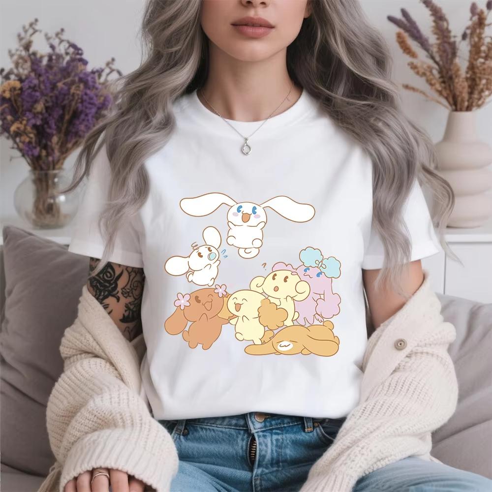 

2026 Summer Cinnamoroll Fun Party Print Cotton T Shirt for Women Casual Comfort Soft Breathable Female Summer Tee Top S
