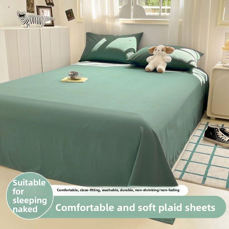 Cream Style Striped Skin-friendly Bed Sheet For Single Double Student Dormitory Household Bed